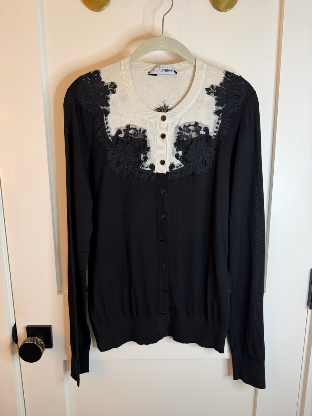 Dolce & Gabbana Black and Cream Floral Applique Cardigan